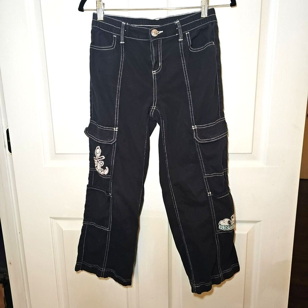 Justice Peanuts Snoopy Black Wide Leg Cargo Pants Girls Size 14
